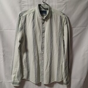 Mast &‎ Harbour Button Down Shirt Mens S Grey Striped Cotton Linen Long Sleeve